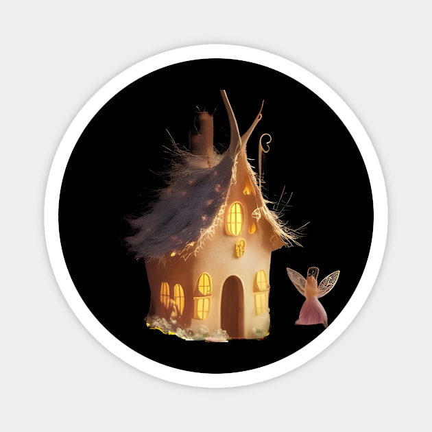 Fairy Tale Like House Made from a Tree or Natural Materials, with Warm Glowing Magnet by animegirlnft